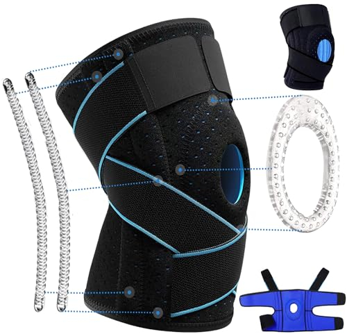 MakyFour Rodilleras Menisco y Ligamento | Neopreno | Rotuliana - Ortopedica - Lesiones - Artrosis - | Ajustable con Cintas - 4 Estabilizadores Laterales y Almohadilla de Gel en Rotula