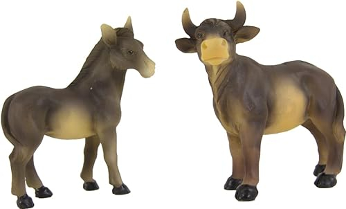 FADEDA 2X Ochs und Esel/Höhe:9 cm/handbemalt/detailgetreue Krippen Figuren - Weihnachten Tisch Dekoration Krippe Zubehör