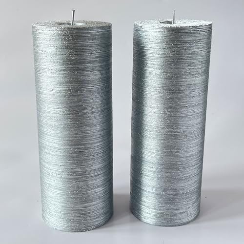 Memoward Stumpenkerzen,Kerzen Groß 2er Set,Lange Brenndauer ca.100+ Std,Saubere Verbrennung,Unparfümiert,für Haushalt,Feiern und Gastronomie Deko(7.5 x 20 cm-2er,Silber Metallic horizontaler Streifen)