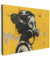 MuchoWow© Leinwand Bilder 80x60 cm Wanddeko Wohnzimmer Aesthetic Room Decor Deko Zimmer Wandbilder Modern Bild auf Leinwand Vintage - Street art - Mädchen - Maske - Gelb - Banksy