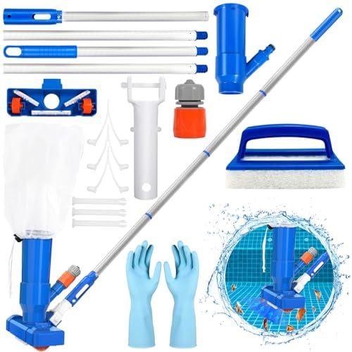 ZZXLOPEZ Aspirador de Piscina, Aspiradoras de Mano para Piscinas con 4 Postes de Aluminio Extraíbles, Kit de Mantenimiento de Piscinas con Aspirador para Piscinas, Fuente, Hidromasaje, Estanques