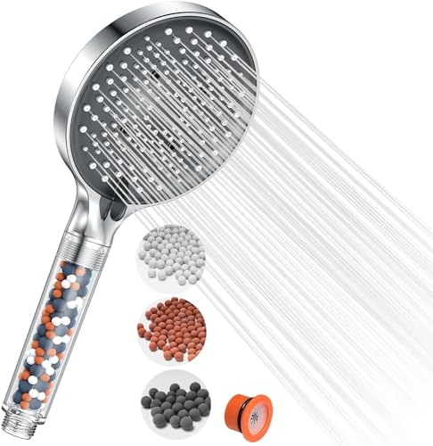 Shower Head Filter High Pressure - YEAUPE PRO 6 Modes Φ130mm Large Showerheads,Hard Water Filter, Water Softener Remove Chlorine, Heavy Metals, Impurities,Powerful Flow,Universal Electric Bath Shower