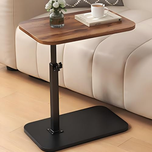 Eiauiuo Beistelltisch Holz C-förmiger Sofatisch Höhenverstellbar Klein Couchtisch Desktop 360° Drehbar Mobiles Aufbewahrungsregal Schwarzer Metall Ständer Nachttisch Laptoptisch(Color:Stil 1)
