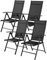 Gartenstühle Hochlehner Verstellbar, Aluminium Balkonstuhl Klappbar, 7-Fach Verstellbare Lehne, Wetterfest, Rostfrei, Bis 120 kg, Outdoor Esszimmerstuhl, Alu Campingstühle- 4er Set, Schwarz 4pcs