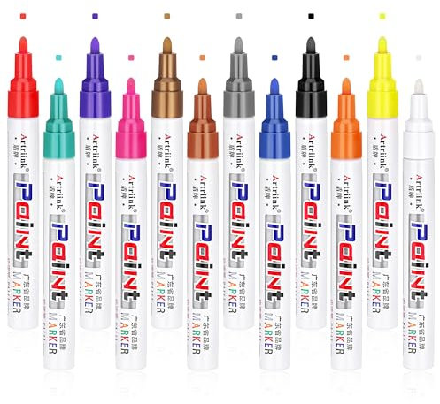 JIANTA Permanent Marker, 12 Colours Bullet Point Assorted Colors Paint Pens, Oil-Based Waterproof Quick Drying Permanent Marker Pens for Rocks Painting, Tyre, Wood, Metal, Leather, Plastic, Glass
