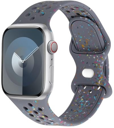 Astorgos Correa Compatible Apple Watch Ultra/Ultra2 49mm/Serie 10/9/8/7/6/5/4/3/2/1/SE 42/44/45/46mm,Copos de Colores Pulseras reloj Silicona Reciclada Recambio Transpirable Mujer Hombre,Azul Gris