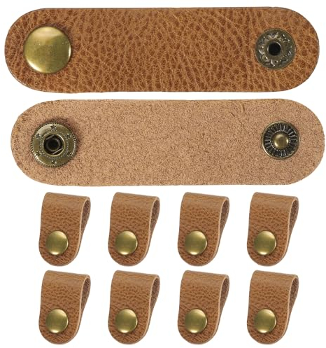 PATIKIL Leather Cord Organizer Cable Straps, 10Pcs 8x2cm Portable Cable Leather Clips USB Holder Earphone Cord Management for Cable, Wire, Yellow Brown