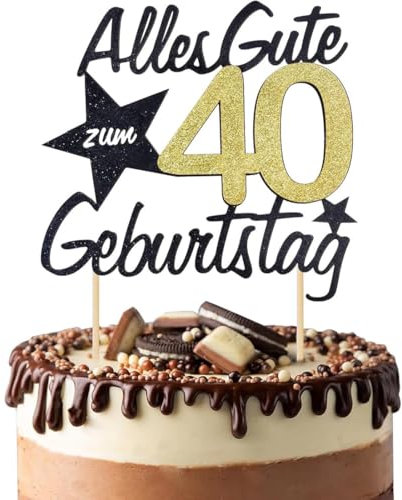 Torten Deko zum 40. Geburtstag - Cake Topper Kuchen Topper Kuchendeko für Mann und Frau - Happy 40th Birthday Geburstagstorte Gold