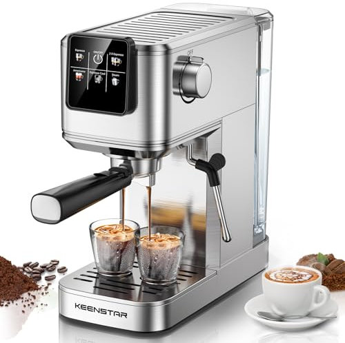 KEENSTAR 20 Bar Espresso Coffee Machine, Hot & Iced Coffee Maker with Milk Frother, Touch Screen, 32oz Water Tank, Silver