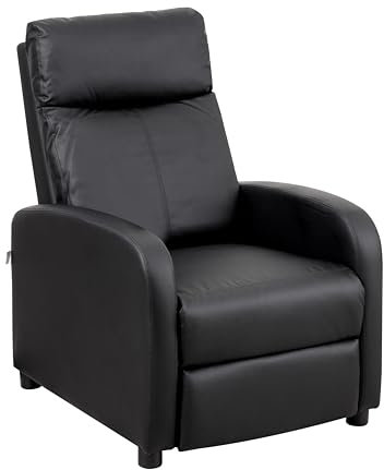 Baroni Home Poltrona Reclinabile in Soft Foam, con Recliner a Spinta, Poggiapiedi, Piedini Antiscivolo, Poltrona Relax Push-Back, Facile da Montare, Comoda, Nero, 66x75x99 cm