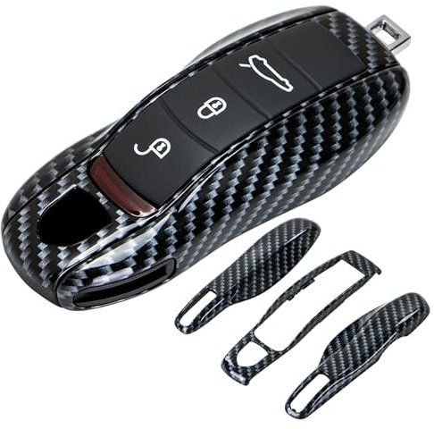 Teenpull Schlüssel Hülle Passt für Porsche 911 Macan Cayenne Boxster Panamera Cayman Autoschlüssel, Auto Schlüsselhülle Autozubehör (Kohlefaser)