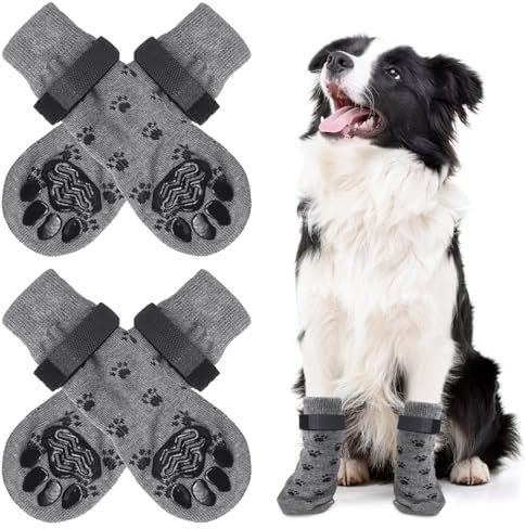 UTXN Calzini per Cani Zampe Stop Licking, 2 Paia di Protezioni per Zampe di Cane, Forte Trazione, Stivali Regolabili per Cani per Cuccioli di Piccola e Grande Taglia (Grigio M)
