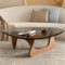 YVYKFZD Dreieckiger Couchtisch, Beistelltisch mit Beinen aus Massivholz, Mid-Century Wohnzimmertisch, Beistelltisch, Sofatisch Kaffeetisch mit 8 mm starker Tischplatte aus gehärtetem Glas(Walnut+G,32.