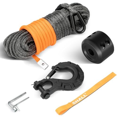 Shall Correas y Cuerdas de Remolque, Cuerda de cabrestante sintética de 15 Metros de Largo, Gancho de cabrestante Forjado y Correa de tracción de Seguridad para vehículos Todoterreno ATV UTV
