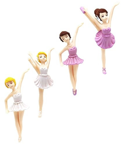 Cabilock Ballerina Tortendeko als Kuchenaufsatz 4 Stück aus Pvc Zauberhafte Ballerina Figuren Weiße und Violette Farben Niedliches Design für Geburtstagsfeier und Wohnkultur