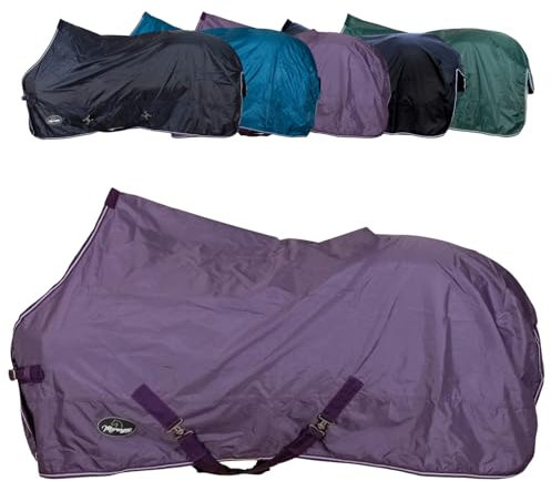 Marengos - Regendecke 420D Economic – leichte Pferdedecke für Regen – atmungsaktiv & wasserdicht – Weidedecke mit Kreuzgurten – Outdoordecke für Pferde – 165cm in Pflaume