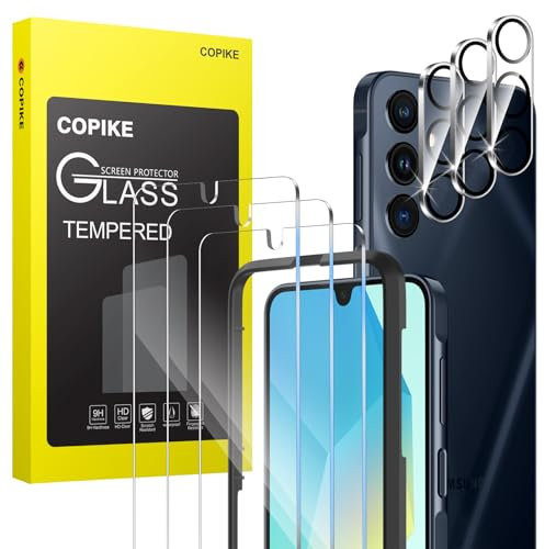 COPIKE Lot de 6 Protections d'écran, 3 x Verre Trempé Samsung Galaxy A16 4G / 5G et 3 x Protection Caméra Arrière avec Outil d'Installation Facile, Dureté 9H Résistant aux Rayures Sans Bulles D'air