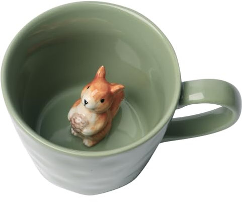 Eichhörnchen-Keramiktasse mit 3D-Tier im Inneren, 360 ml,handgefertigte Cartoon-tasse, süße Kaffeetasse mit interessantem Design,Geburtstagsgeschenk für Kaffee- und Milchteeliebhaber (Eichhörnchen)