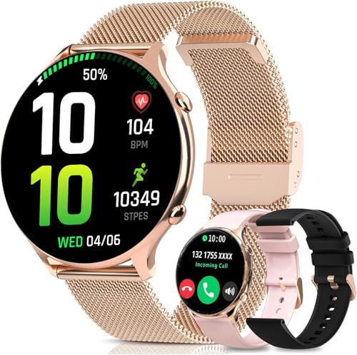 Fsdibst Smartwatch Damen mit Telefonfunktion,Fitness Damenuhr 1,39zoll HD Screen Armbanduhr mit 120+ Sport Schrittzähler Schlafmonitor für iOS Android (Modern, roségold)