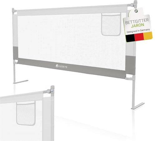 Juskys Baby Bettgitter Jaron 180 cm - höhenverstellbar, kombinierbar & klappbar - Bett Rausfallschutz für Kinder - Bettumrandung Kinderbett - Grau