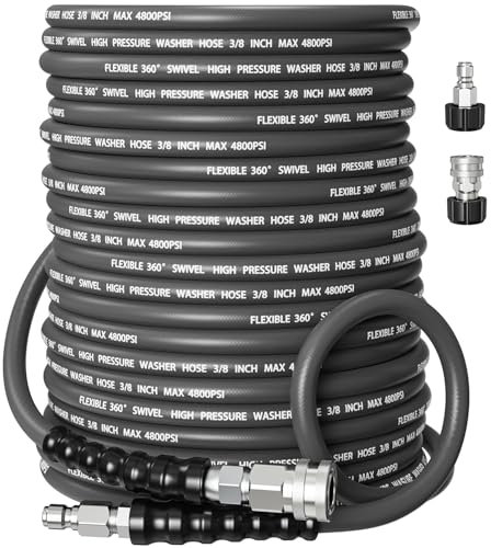 VIVIDWASH Kink-Resistant 3/8 Pressure Washer Hose 4800PSI(150FT),Steel Wire Braided Wear Resistant Rubber for Commercial, Industrial and Residential Use,Hot&Cold Water Hose with 3/8 Quick Connect