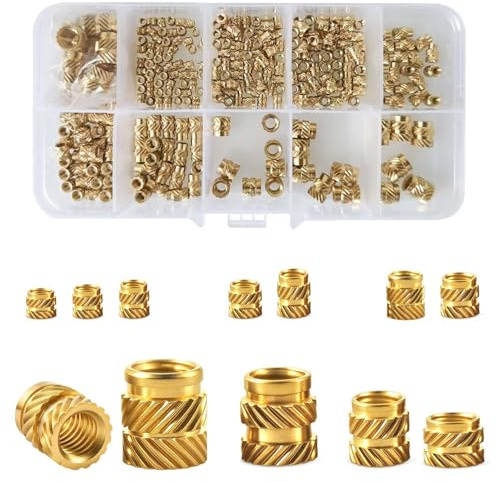 340 Pcs Threaded Inserts for Plastic, M2 M2.5 M3 M4 M5 M6 Heat Inserts Set | Brass Knurled Nuts, Gold, Threaded Insert Heat Embedment Nut for 3D Printing Components