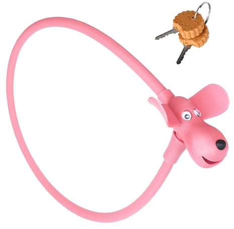 1 Stück Kreativer Keks-Hund Fahrradschloss, Kinderfahrrad Schloss, Verdickter Stahldraht, Silikon-Schutz, Inklusive zwei Schlüssel, Geeignet für Fahrradschlösser usw (Pink)