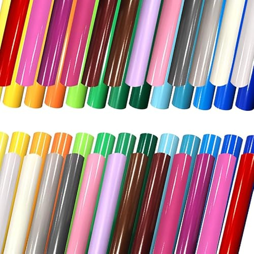 50 Pcs Permanent Vinyl Wrap, Self Adhesive for Cricut & Silhouette, 12''x10'' Waterproof Vinyl Roll Stickers, 25 Colors Include Black Gold Pink for Advertising Cutting, Car Window Decal, DIY