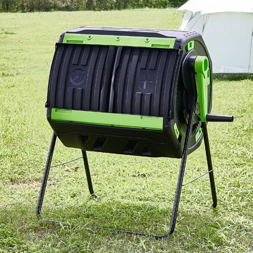 Kompostbehälter Für Den Außenbereich, Kompostbehälter Mit Zwei Kammern Und Eisernen Stützbeinen, PP-Material, Gartenkompostbehälter 53 Gallonen (200 L), Groß Für Garten