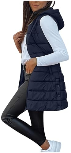 Women's Quilted Waistcoat - Sleeveless Puffer Jacket Stand Collar Hooded Winter Coat Ladies Body Warmer Zipper Slit Hem Gilet Casual Sport Outerwear