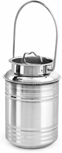 HRS India Récipient de conservation en acier inoxydable pur avec poignée, boîte à lait avec couvercle, argent, 2 litres