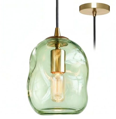 LFsem Lámpara Colgante de Cristal Vintage con Forma de Lava - Lámpara de Techo Colgante Industrial con Casquillo E27 para Bar, Loft, Isla de Cocina, Comedor y Dormitorio (Verde)