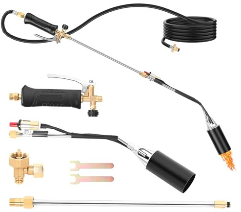 Propane Torch Weed Burner Automatic Ignition Heavy Duty Garden Weed Burner Torch with 10 FT Hose & Adapter for BBQ Melting Ice