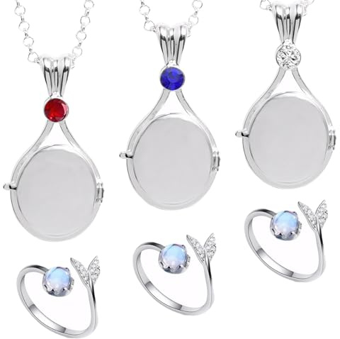 Dmrbiy 3 Stück H2o Plötzlich Meerjungfrau Kette Mit 3 Stück Verstellbaren Mit Wal Ring, Elegante h2o kette,Medaillon Meerjungfrauen Anhänger,Ein Geschenk Für Frauen Und Mädchen