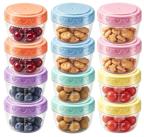 Cyugooden Small Plastic Food Containers with Lids Sauce Pots Deli Container Stackable Food Storage Jars Round Reusable Leak Proof 6 PCS