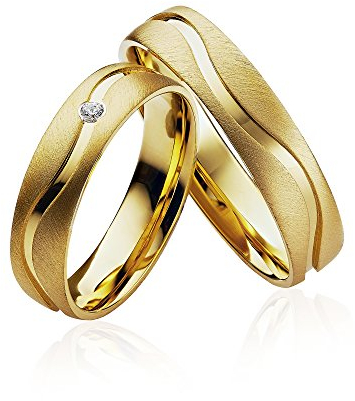 JC Trauringe 925er Sterling Silber Gold Plattiert I Eheringe mit kostenfreier Gravur I Partnerringe 4,5 mm breit inkl. Etui I Damen-Ring mit Zirkonia-Steinen I Größe 48 bis 72 I P903