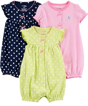 Simple Joys by Carter's Baby 3-pack Snap-up Rompers, navy dot/pink stripe/yellow dot, 18 Months