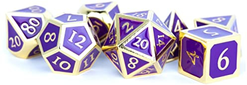 Metal Dice Metallic Dice Games Poly Set Gold w/Purple Enamel (7)