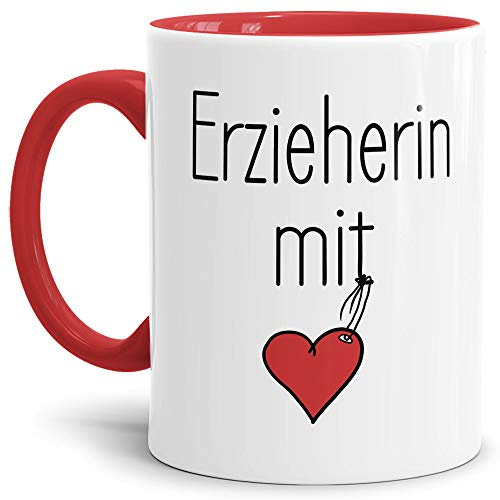 Tassendruck Erzieher-Tasse mit Spruch Erzieherin mit Herz - Kindergarten/Abschied/Geschenk-Idee/Dankeschön/Kita/Innen & Henkel Rot