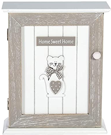 SPOTTED DOG GIFT COMPANY Schlüsselkasten mit Katzenmotiv, Schlüsselbox aus Holz mit 6 Haken, Katze Schlüsselbrett Heim Wanddekoration, Geschenke für Katzenliebhaber Katzenmama, Grau