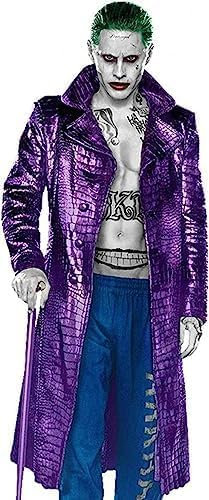 Jared Leto Joker Suicide The Squad Trench en Cuir pour Homme Violet - Violet - M (104.14/106.68 cm Poitrine)