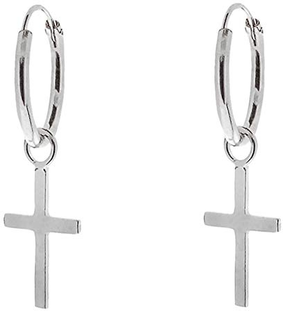 ENTREPLATA Kreuz-Ohrringe aus 925er Sterlingsilber Creolen mit Kreuz-Anhänger Für Dame Frau Herren Unisex Schöne Kreolische Ohrringe mit Kreuzanhänger Sterling Silber Charme Kreuzförmigen Anhängern