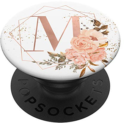 Rose Pfirsich Rosa Blumen Aquarell Geschenk Buchstabe M PopSockets PopGrip: Ausziehbarer Sockel und Griff für Handys/Tablets mit Tauschbarem Top