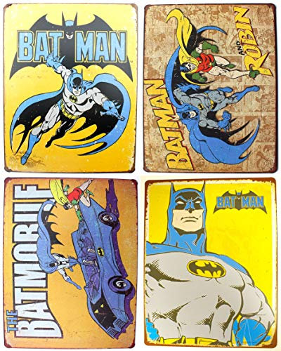 Set of 4 x Batman and Robin Metal Tin Sign/Plaque for Kids Bedroom Door or Wall