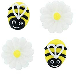 Culpitt Bee & Daisy Sugar Piping's, Hand Made Royal Icing Sugar Decorations for Easter, Mothers Day, Gender Reveal - Pack of 12