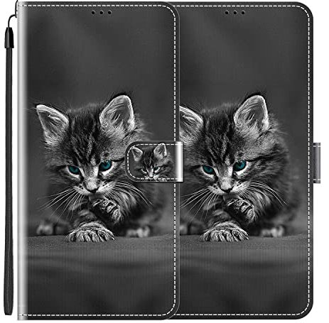 vingarshern Coque Wiko View 4 Lite Étui Cuir PU Couverture,Flip Fermeture Magnétique Fonction Stand Portefeuille Pochette Housse Wiko View4 Lite Coque Cuir avec Carte Slots-(Chaton)