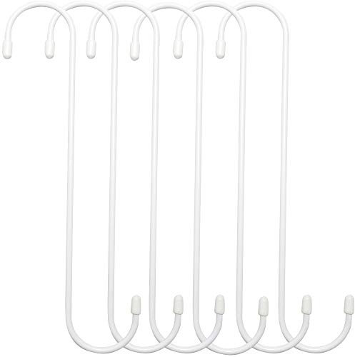 ESFUN 6 Pack 10 inch Extra Large S Hooks White Heavy Duty Plant Hanging Hooks Long S Shaped Extension Hooks for Kitchenware,Utensils,Pergola,Closet,Flower Basket,Garden,Patio,Indoor Outdoor Uses