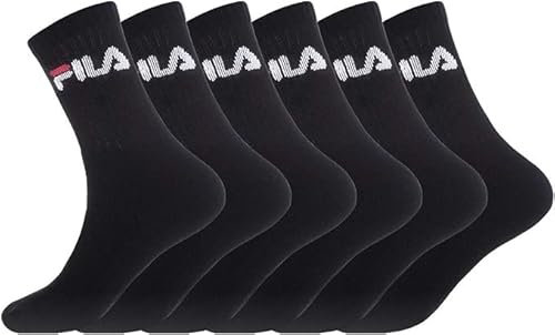 Fila CALZA TENNIS SPUGNA, OFFERTA 6 E 12 PEZZI, CALZINI SPORTIVI UNISEX (6 PEZZI NERO, 43-46)