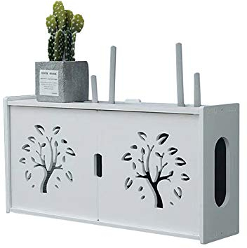 Scaffale per router da parete, bianco scatola di immagazzinaggio per router WiFi, TV decoder scatola di immagazzinaggio da parete, router storage box, legno-plastica facile da installare D