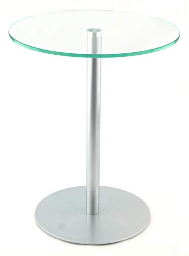 freeroom24 Designer Beistelltisch Glas Silber 40x40x80 cm - Wohnzimmertisch modern - stabiler Couchtisch - praktischer Coffee Table rund - kleiner Kaffeetisch - Glastisch - Sofatisch - Made in Germany